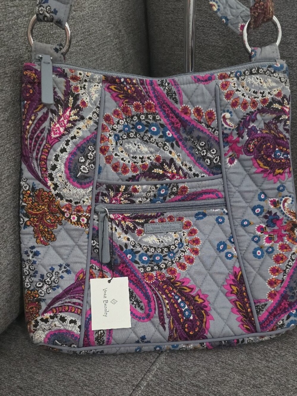 Vera Bradley Quilted Paisley Shoulder Bag in Pink and Gray - Picture 2 of 9